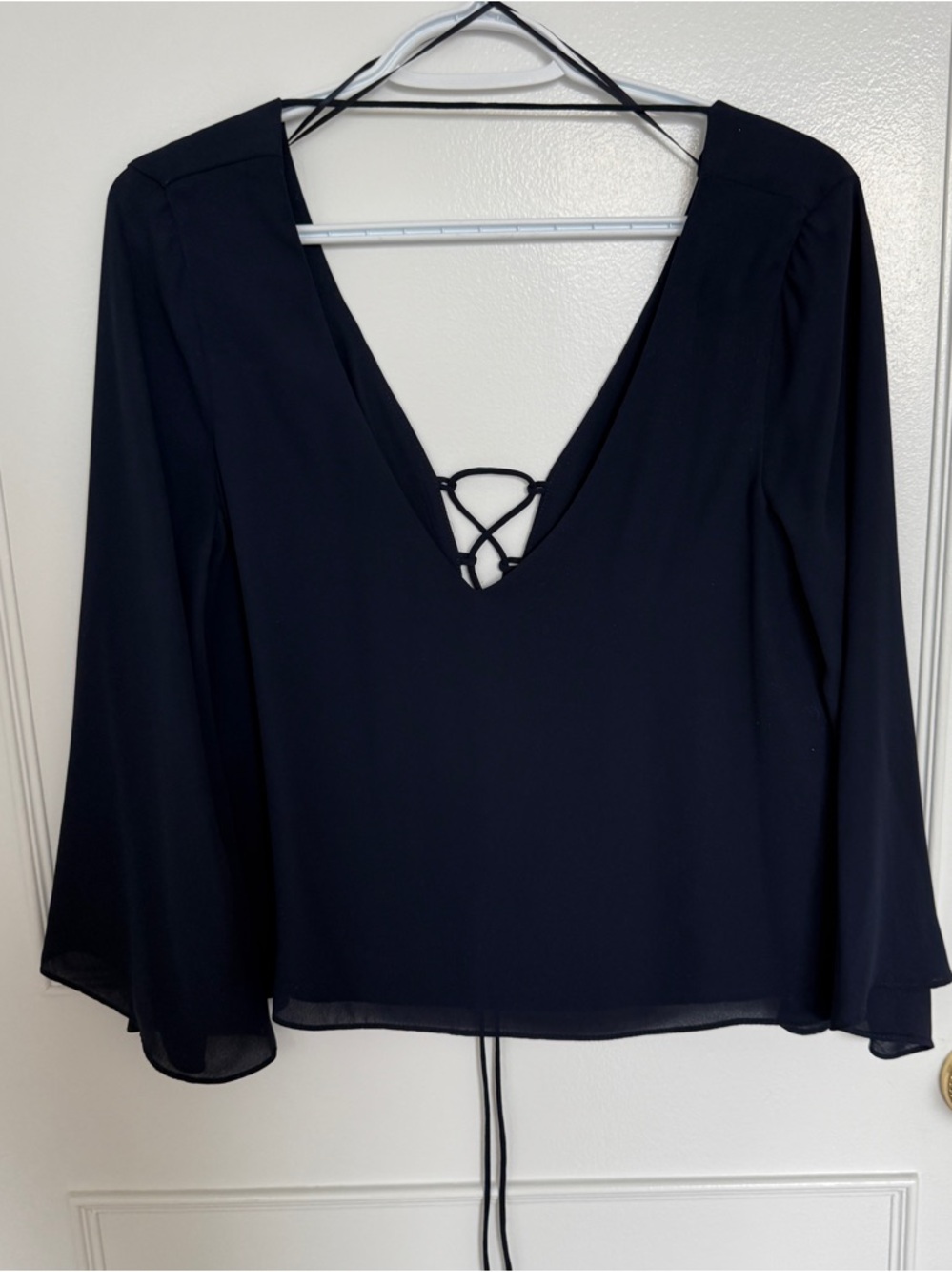 Women's Navy Lace-Up Blouse